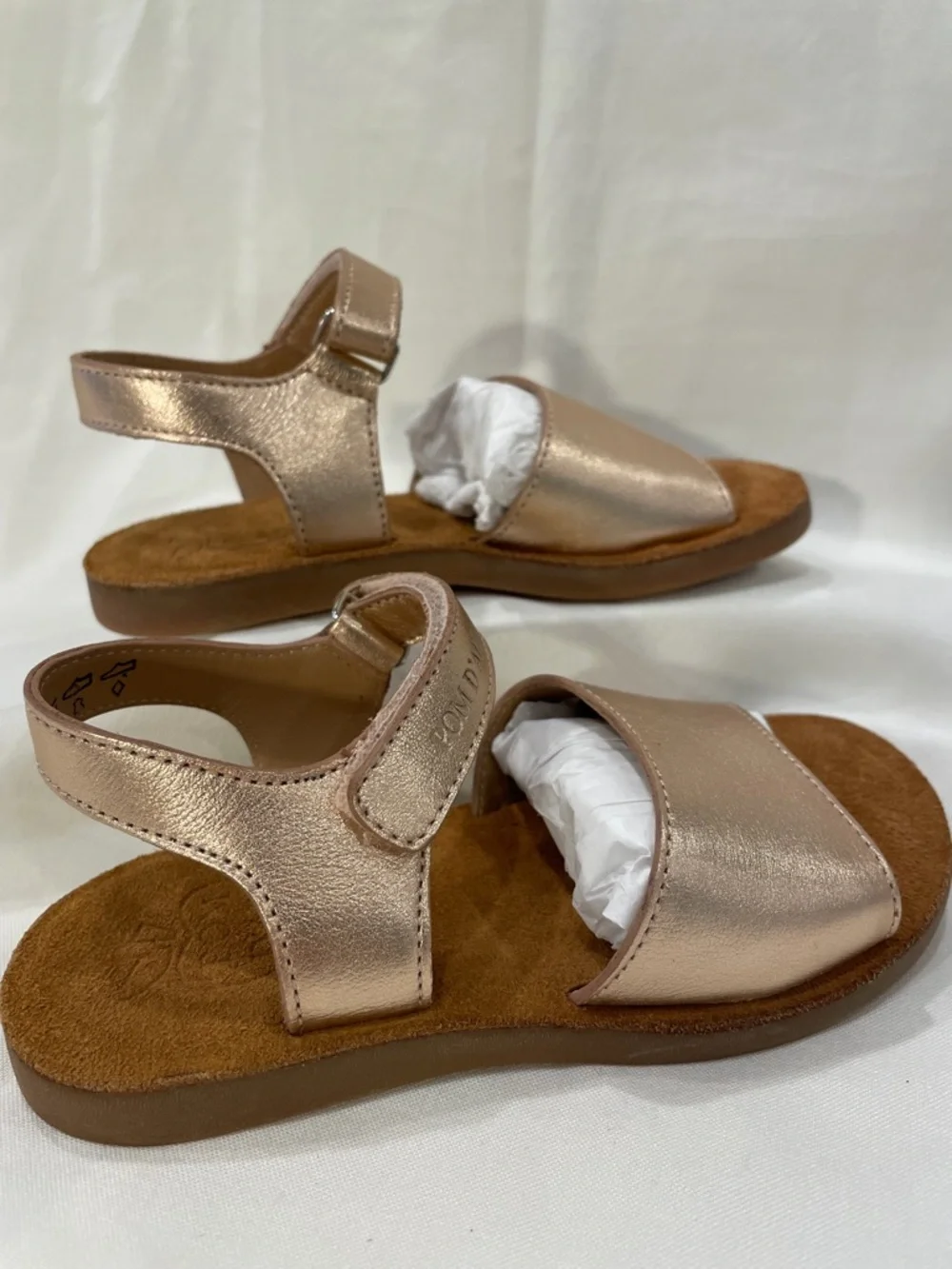 Pom d’Api Kids Metallic Rose Gold Sandals with Hook-and-Loop Strap